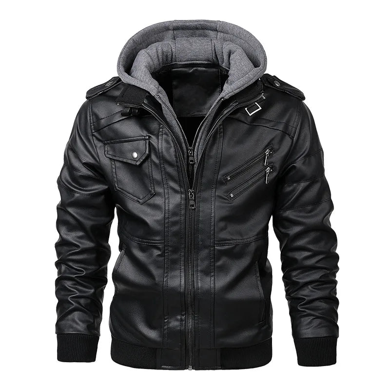 Men's Hooded PU Leather Biker Jacket