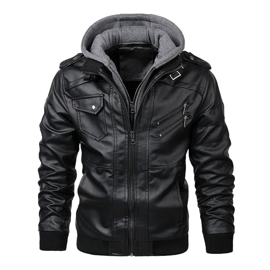 Men's Hooded PU Leather Biker Jacket
