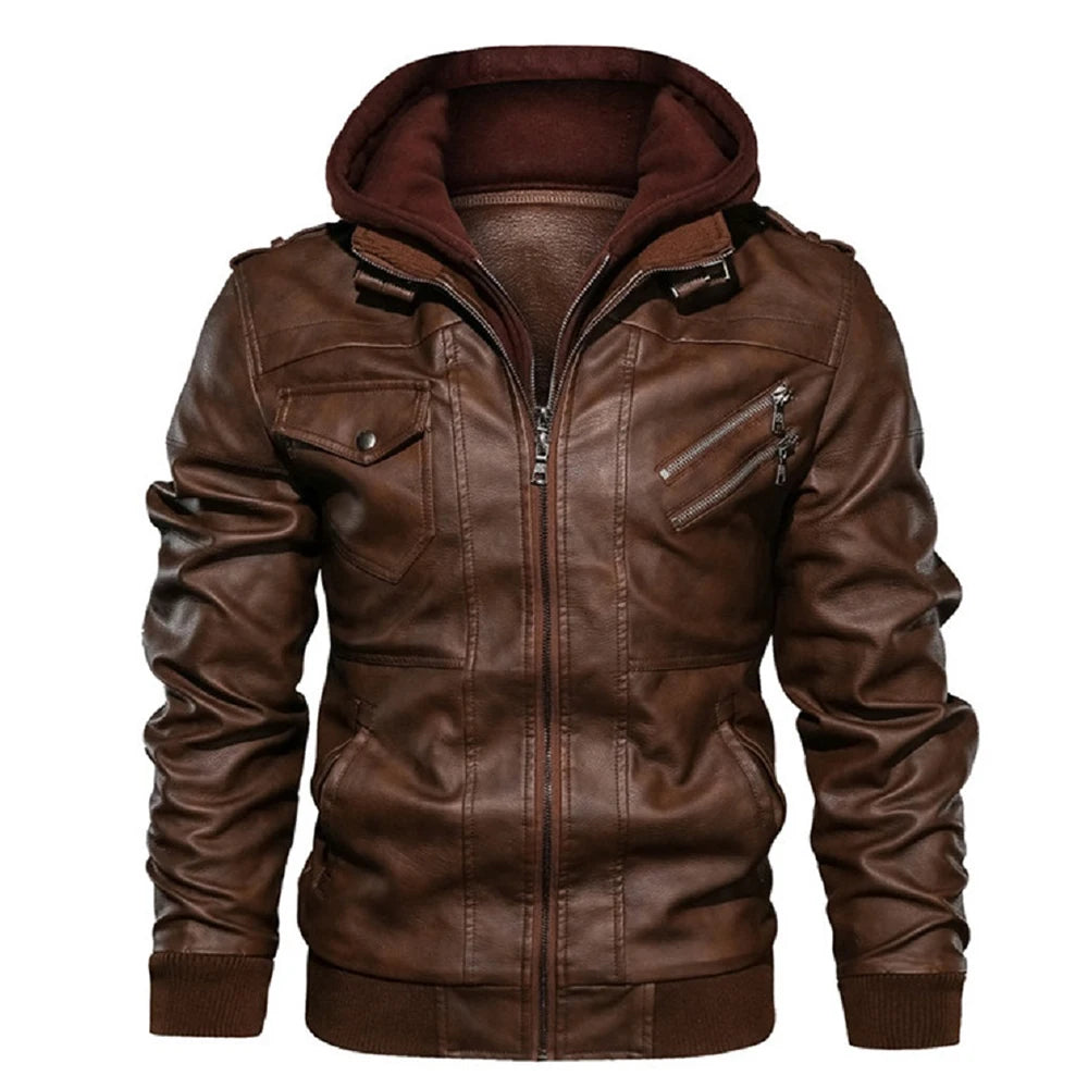 Men's Hooded PU Leather Biker Jacket