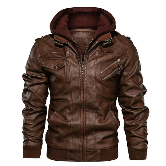 Men's Hooded PU Leather Biker Jacket